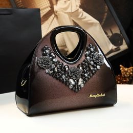 Evening Bags Luxury Patent Leather Women HandBags Diamond Ladies Handbags Bright Shoulder Bag Flowers Design Crossbody 230829