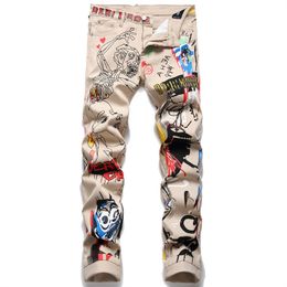 Men's Jeans Halloween Foreign Trade Graffiti New Khaki Printed Dyed Jeans Tight Beggar