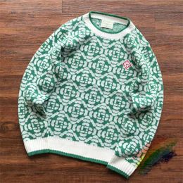 Men's Sweaters Green Casablanca Green Jacquard Sweater Men Women Casual Oversized 1 1 Quality Sweatshirts 230829