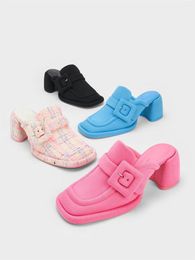 Slippers Corduroy Cloth Belt Buckle Square Thick Heel Baotou Spring And Summer 2023 Female Niche Muller Shoes