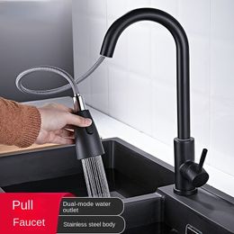 Kitchen Faucets Brushed Faucet Single Hole Pull Out Spout Sink Mixer Tap Stream Sprayer Head Black 360 Rotation Shower 230829