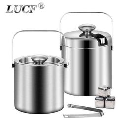 Portable Double-Walled 1.3L Ice Bucket Stainless Steel 18/8 Outdoor Ice Container Wine/Drinking/Beer Cooler Ice Tong For Party HKD230828