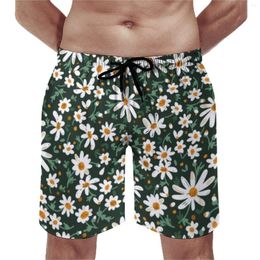 Men's Shorts Elegant Daisy Board Summer White Flower Print Running Surf Short Pants Men Quick Drying Retro Plus Size Swim Trunks