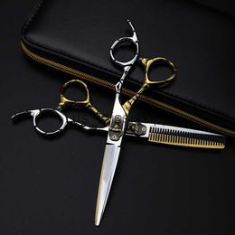 Scissors Shears professional Japan 440c steel 6 inch Bull head hair scissors cutting barber makas haircut thinning shears hairdresser scissors x0829