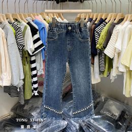 Trousers Girls' Jeans 2023 In Spring And Autumn Children's Clothing Baby Slim Stretch Pearl Bell-Bottom Pants