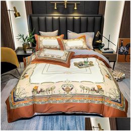 Bedding Sets Brown Designer Horse Printed Cotton Queen King Size Duvet Er Bed Sheet Fashion Autumn Spring Pillowcases Drop Delivery Ho Dhxzd