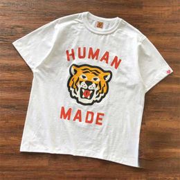 Men's T-Shirts Good Quality 2023ss Human Made Fashion T-shirt Men Cartoon Tiger Print Women T Shirts Slub Cotton Streetwear Tee