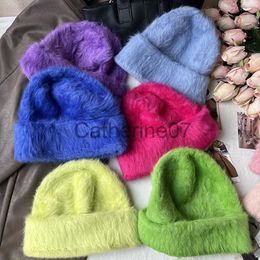 Stingy Brim Hats 2022 New Rabbit Fur Beanies for Women Fashion Soft Warm Fluffy Winter Hat for Female Windproof Bonnet Hat Skullies Beanies Cap J230829