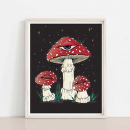 Mystic Shroom with Eye Poster Red Mushroom Art Print Vinatge Funny Penis Canvas Painting Wall Pictures Room Decor HKD230829