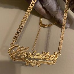 Pendant Necklaces Double Plated Name Necklace Custom 3D NamePlated Gold Personalised For Women 230828