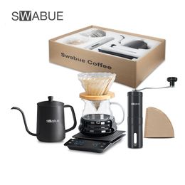 Mugs Coffee Set Accessories Manual Grinder Mill Glass Pot with Philtre Dripper Gooseneck Kettle Specialised Barista Kit 230829