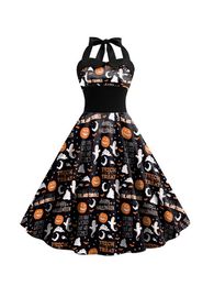 Traje temático gótico halloween trajes assustadores para mulheres vestido vintage 2023 Sexy Halter Witch Cosplay Vestres Print Skull Print Disfraz Mujer 230829