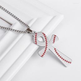 Pendant Necklaces Stainless Steel Baseball Pattern Anka Cross Necklace For Men Amulet Jewelry Gift