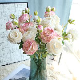 Decorative Flowers Living Room Dining Table Decoration Simulation Peonies Silk Artificial Flower Fake Peony Branch Champagne White Decor