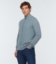 Loro Piano European Designer Men Sweater American Style Winter Zipper Cable-knit Cashmere Cardigan