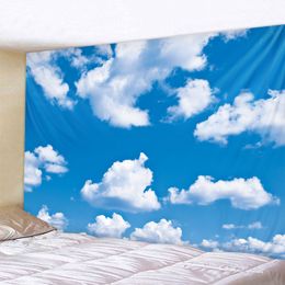 Tapestries Blue Sky and White Clouds Tapestry Natural Landscape Wall Hanging Background Cloth Boho Home Living Room Decor Yoga Beach Mats 230828