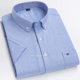 Men's Dress Shirts Oxford Short Sleeve Square Collar Soild Plaid Striped Summer Casual Single Pocket Comfortable Cotton Shirt 230828