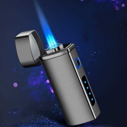 Lighters Metal USB Triple Torch No Gas Window LED Lighter 3 Jet No Gas Cigar Three Turbo Windproof Powerful BBQ Spray Gun Kitchen Pipe Lighter SFG0