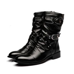 Boots Autumn Winter Midcalf Leather Men Warm Fur Shoes Designer Fashion Pointed Toe Motorcycle Zapatos De Hombre 230829