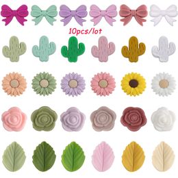 Baby Teethers Toys 10Pcs Silicone Leaf Cactus Flower Bow Beads Food Grade DIY Necklace Accessories Jewelry Bracelet 230828