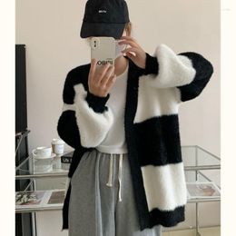 Women's Sweaters 2023 Autumn And Winter Languid Style Black White Colour Mink Hair Imitation Coat Knitting Sweater Cardigan Top