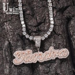 Pendant Necklaces Uwin Small Custom Name Necklace Cursive Letter With Tennis Chain Cubic Zirconia Fashion Hiphop Jewellery 230828