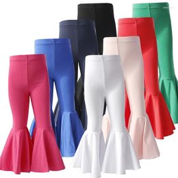 Trousers Fashion Girls Leather Pants Solid Gilding Coated Fabric Bell Bottom Leggings Skinny Ruffle Bellbottoms Kid Clothes