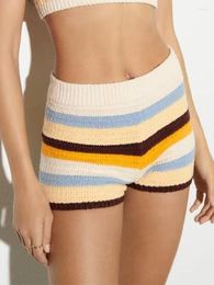 Women's Shorts 2023 Women Summer Slim Fashion Knitting Striped Elastic Female Elegant Street Sweet Clothing