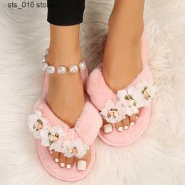 Slippers Winter Coral Decor Faux Fur Warm Slippers Fashion Furry Flip Flops Slip on Flats Female Women Shoes Dropshipping Whosale T230830