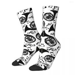 Men's Socks Hip Hop Retro French Horn Crazy Music Notes Unisex Harajuku Pattern Printed Novelty Happy Crew Sock Boys Gift