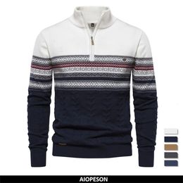 Mens Sweaters Autumn High Quality Zipper Pullers Men Warm Winter Cotton for Ethnic Patterns Casual Sweater 230828