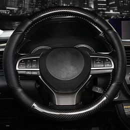 Steering Wheel Covers Carbon Fiber Style Car Cover Black Leather Breathable Non Slip Universal 38cm 15Inch Interior Accessories