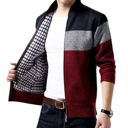 Mens Sweaters Spring Winter Cardigan SingleBreasted Fashion Knit Plus Size Sweater Stitching Colorblock Stand Collar Coats Jackets 230829