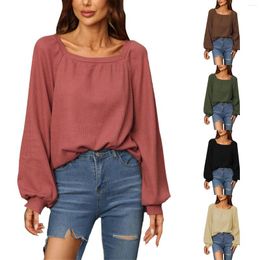 Women's Sweaters Womens Tops And Tees Long Sleeve Shirt For Women Solid Colour Square Collar Loose Workout