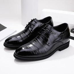 Dress Shoes Leather Men's Heightened Business Casual Round Head Black Wear-resistant Soft Bottom Man Footwear