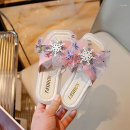 Slipper Girls Slippers 2023 Snow Lace Kids Princess Shoes Casual Korean Wind Open-toe Simple Non-slip Children For Party