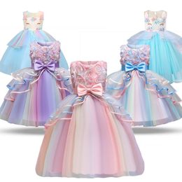 Cosplay Girls Princess Halloween Costume Unicorn Chid Girl Wedding Party Dress Flower Rainbow Kids Girl Clothes Birthday Enening Vestido 230828