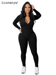 Women's Jumpsuits Rompers Jumpsuits For Women Winter Zipper Solid Long Sleeves Elegant White Black Skinny Streetwear Casual Rompers Sportswear 230829