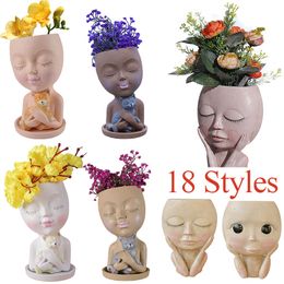 Planters Pots Girls Face Head Figurine Flower Pot Succulent Plant Resin Garden Growing Flowerpot Home Tabletop Decorative Ornaments 230829