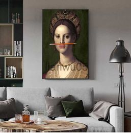 Metal Painting ical European Oil Woman Canvas Paintings Fun Lips Pen Abstract Vintage Wall Art Posters And Prints Pictures Home Decor x0829