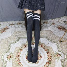 Women Socks YSDNCHI Girl Striped Thigh High Stockings Over The Knee Fashion Casual Cotton Female Black White Sexy