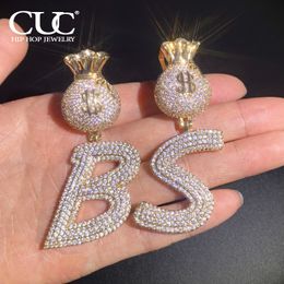 Pendant Necklaces CUC Dollar Bag Bail Initial Letters Iced Out Cubic Zirconia Gold Silver Color Necklace Chain Men Women Hip Hop Jewelry 230828