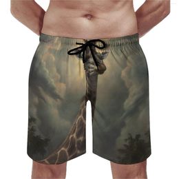 Men's Shorts Summer Gym Giraffe Sports Fitness Weirdcore Illustration Gothic Custom Beach Short Pants Classic Quick Dry Swim Trunks