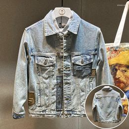 Men's Jackets Light Blue Patch Denim Jacket For Men In Spring And Autumn European American Street Loose Large Size Cotton Top