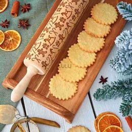 Christmas Rolling Pin With Pattern Snowflake Snowman Wooden Rolling Embossing Baking Cookies Biscuit Fondant Cake Pattern Roller HKD230828