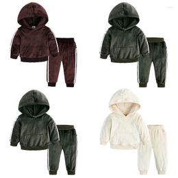 Running Sets 2023 Winter Children Clothing Baby Girls Clothes Set Velvet Solid Boys Hoodies Sweatshirt Pants Tracksuit Suits For Kids