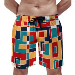 Shorts masculinos de stijl board verão mod mondrian esportes praia calças curtas secagem rápida casual troncos grandes personalizados