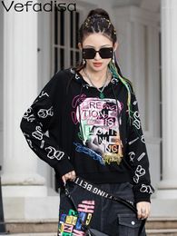 Women's Hoodies Vefadisa Women Long Sleeves Hooded Sweatshirt Loose Wild Cartoon Letter Printing Age Reduction 2023 Autumn LHX1944