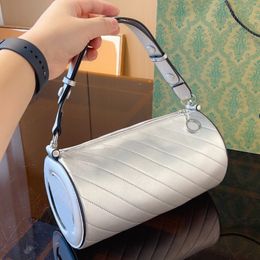 Barrel Shaped Shoulder Bag Women Handbags Vintage Zipper Crossbody Bags Classic Letter Cell Phone Pocket Silver Zipper Hardware Hobo Bag Ladies Travel Tote Purse