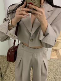 Women's Two Piece Pants Sets Womens Outifits 2023 Turn-down Collar Single Button Long Sleeve Blazer Coat High Waisted Pleated Pant Suits